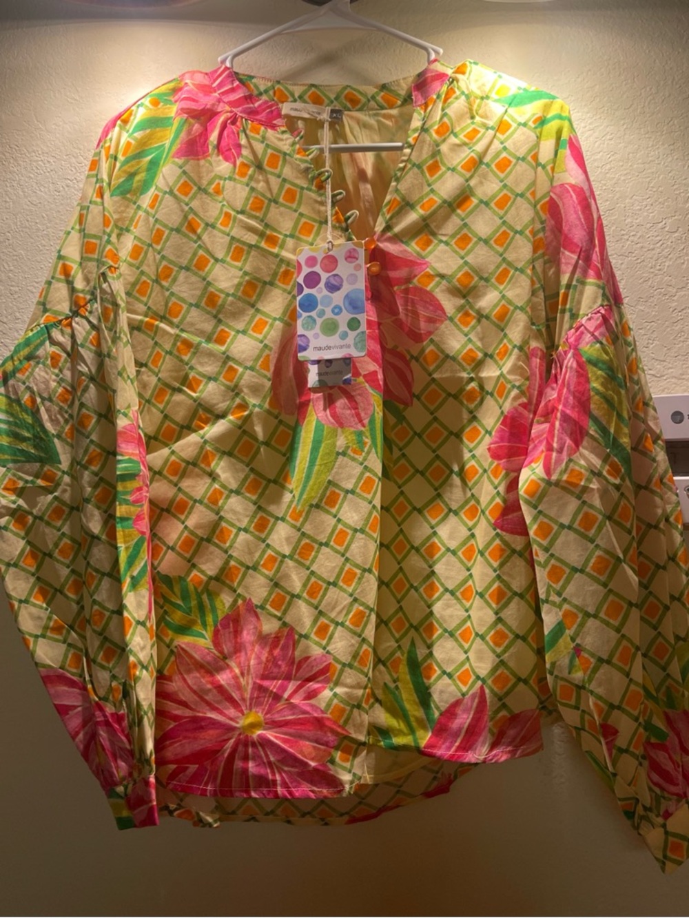 Maude Vivante Womens Long Sleeve Ashley Blouse Yellow Size XL NWT